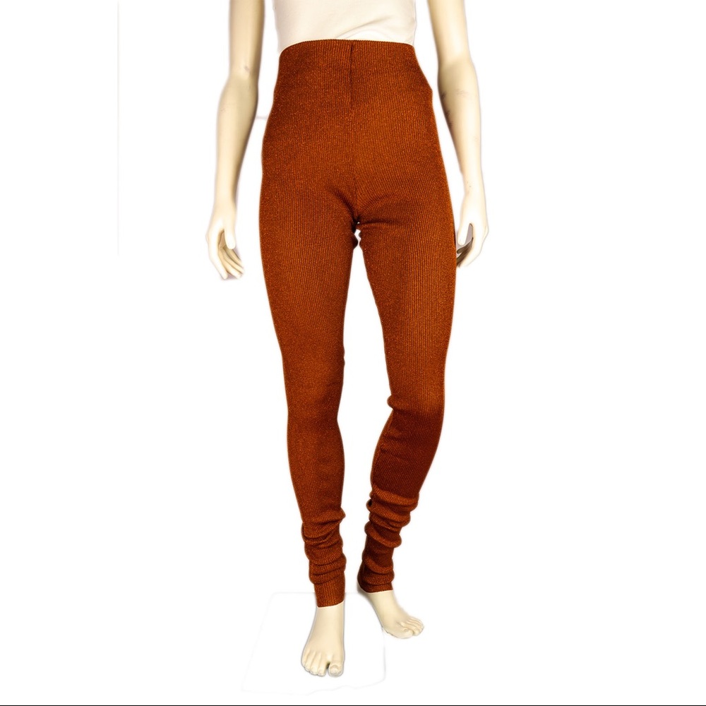 Marios Mid-Rise Knitted Leggings, Brown, Size: XS